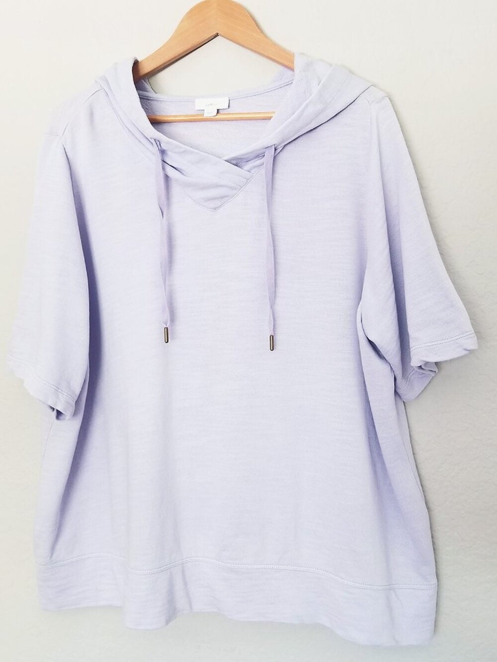 J. Jill Fit Lavender Short Sleeve Crossover Hoodie Top Plus 2X 100% Terry Cotton